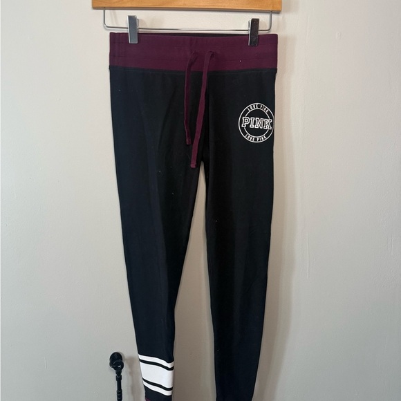 2015 PINK by Victoria’s Secret Black Joggers with Burgundy Accents - Picture 1 of 5